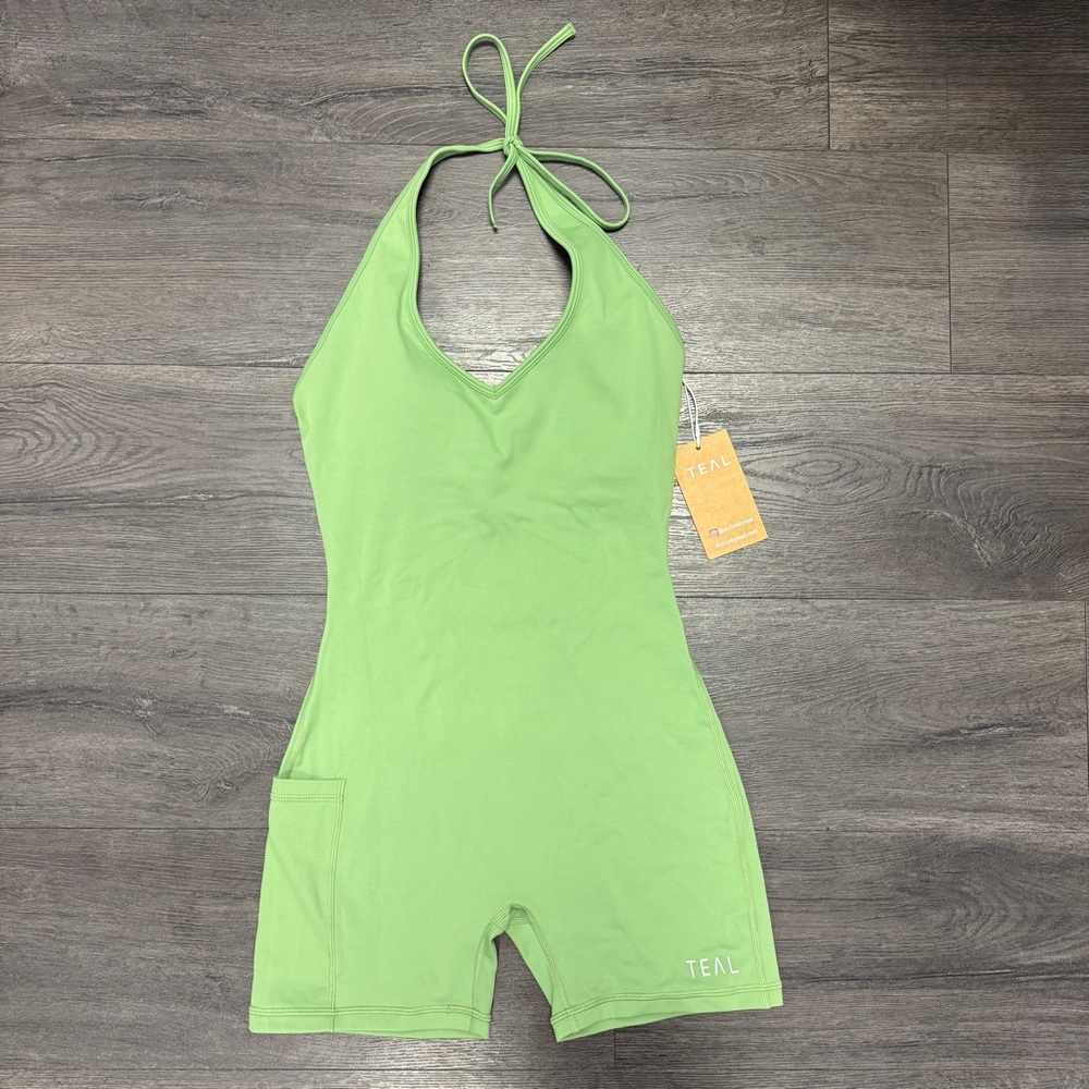 Active By Teal Green Halter Romper Jumpsuit